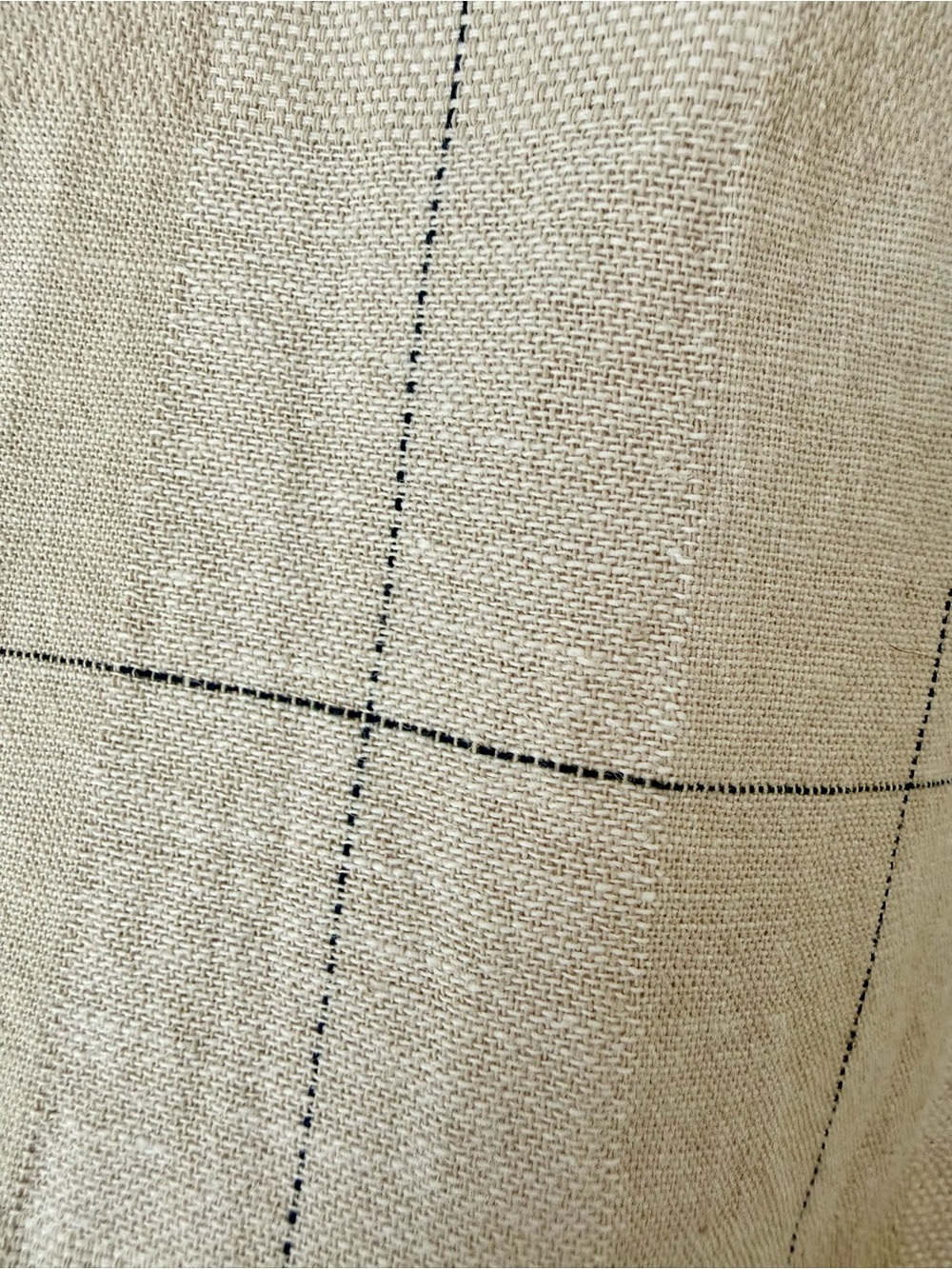 Zara Plaid Window Pain Cropped Cotton Linen Blend Pants-Cream Navy-Size Small - Picture 4 of 11
